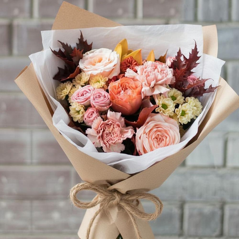 Букет цветов из: Гвоздики, Хризантемы и Розы в Красном-на-Волге