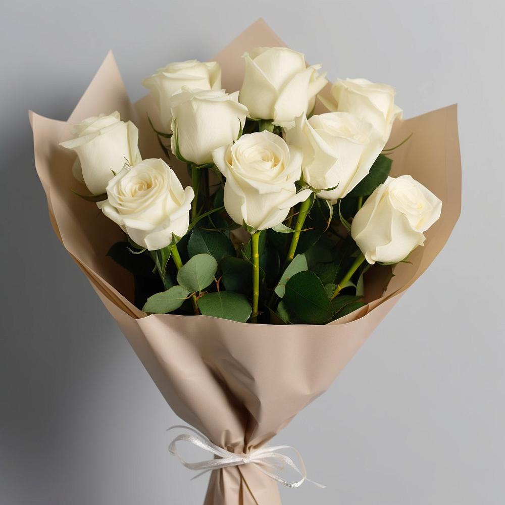 Букет 9 Белых роз Эдлесс Лав в Красном-на-Волге