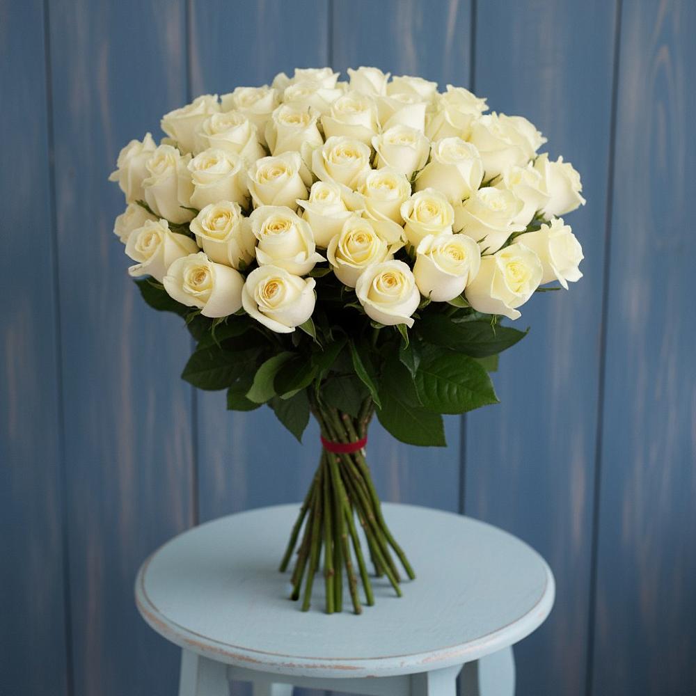 Букет 51 Белая роза Эдлесс Лав в Красном-на-Волге