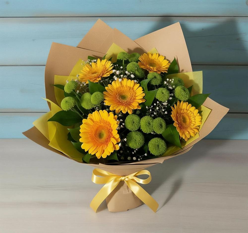 Букет цветов из: Герберы и Хризантемы в Красном-на-Волге
