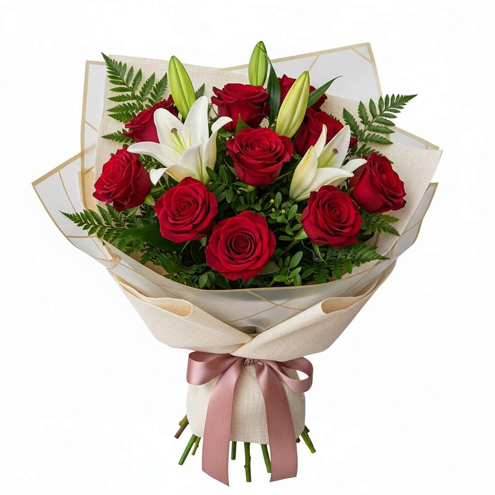 Букет цветов из: Лилии и Розы в Красном-на-Волге