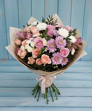 Букет цветов из:  Хризантемы, Розы и Альстромерии #REPLACE_PRED# Красном-на-Волге